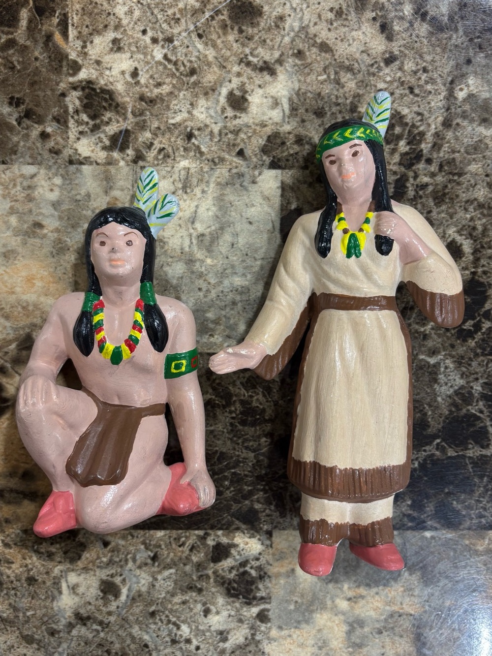Vintage Native American pair duo set ceramic hand painted
